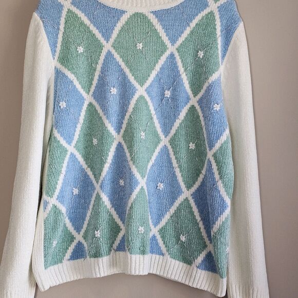 Alfred Dunner Chenille Sweater 3 Pc Set Large Stripe Embroidery Beaded Knit Lot - Picture 4 of 16